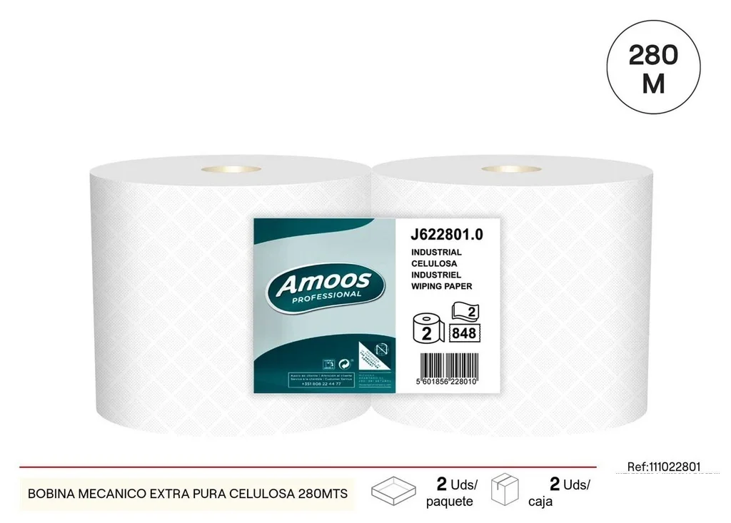Bobina mecánica de papel extra puro celulosa 280 m
